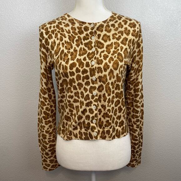 J. crew Leopard Print 100% Merino Wool Button-Down Cardigan Sweater - Picture 2 of 10
